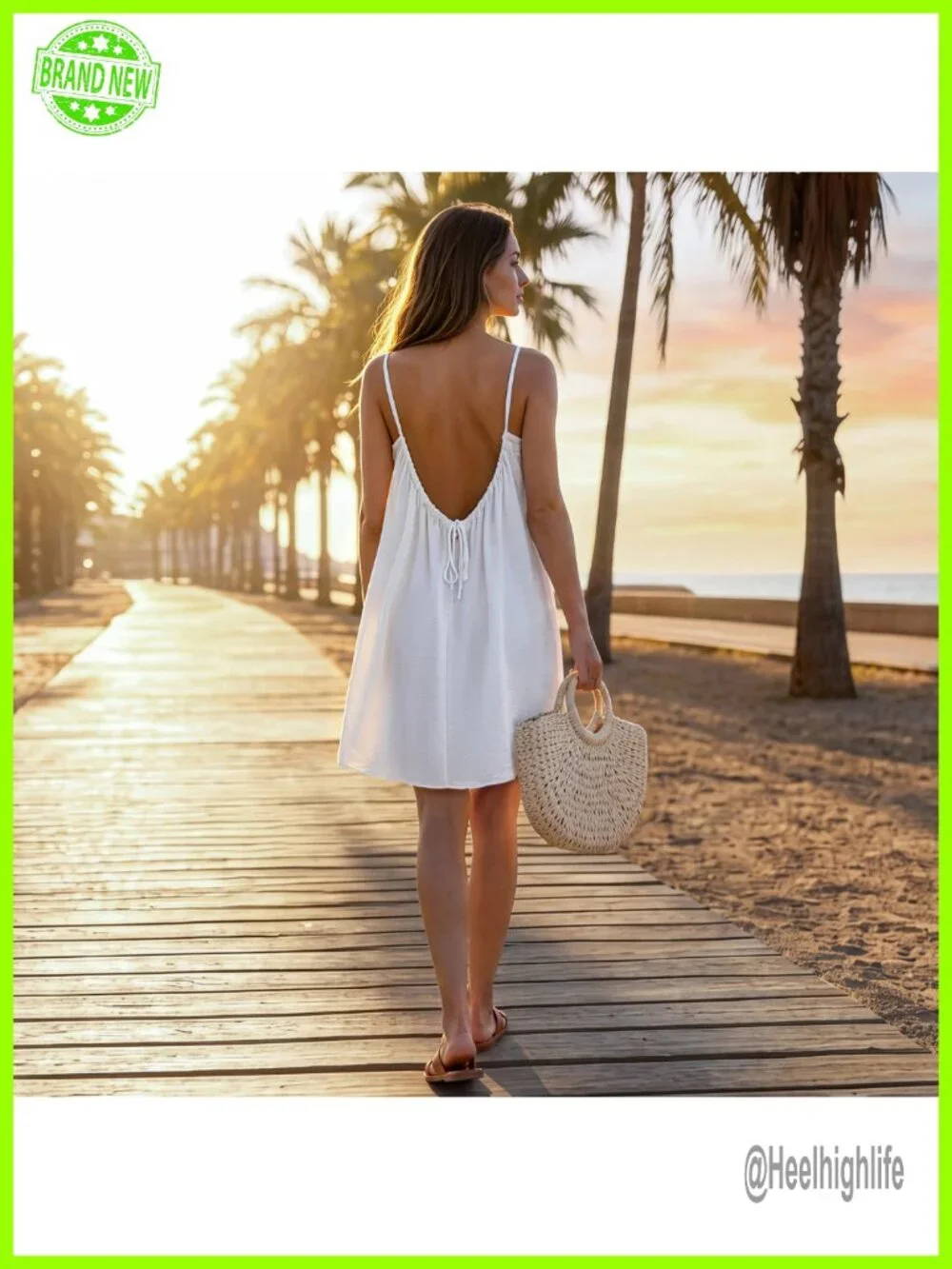 Backless Sun Dress Flowy Boho Cover Up Spaghetti Strap Mini